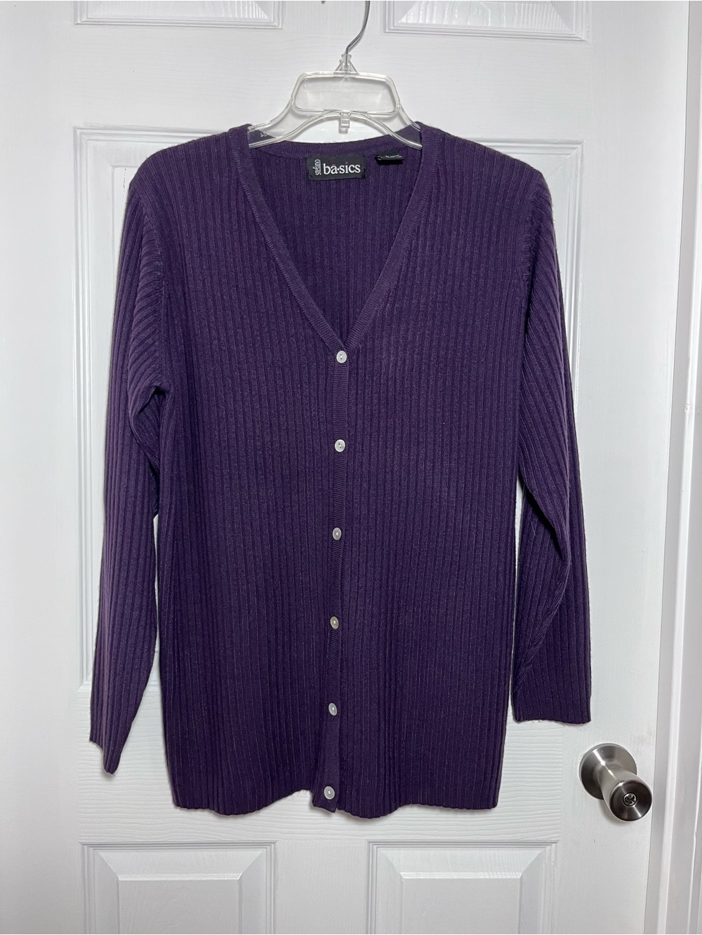 Stefano Basics Women's V-Neck Ribbed Button Cardigan - Deep Dusty Purple